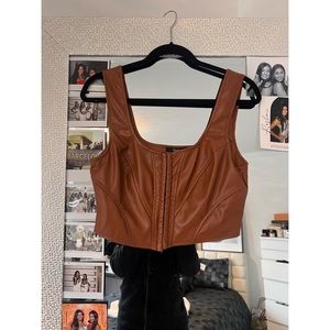 Chestnut Brown Faux Leather Corset Top Size Medium